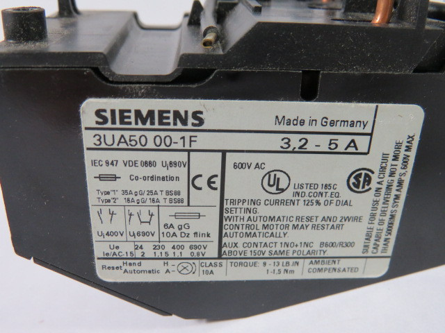 Siemens 3UA5000-1F Solid State Overload Relay 3.2-5A 690V USED