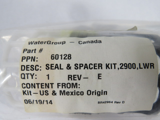 WaterGroup 60128 Rev E Seal and Spacer Kit 2900 LWR ! NWB !