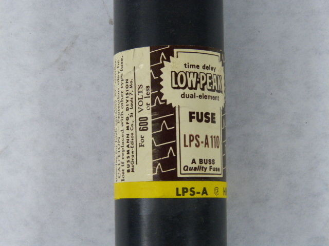 Low-Peak LPS-A-110 Time Delay Dual Element Fuse 110A 600V USED