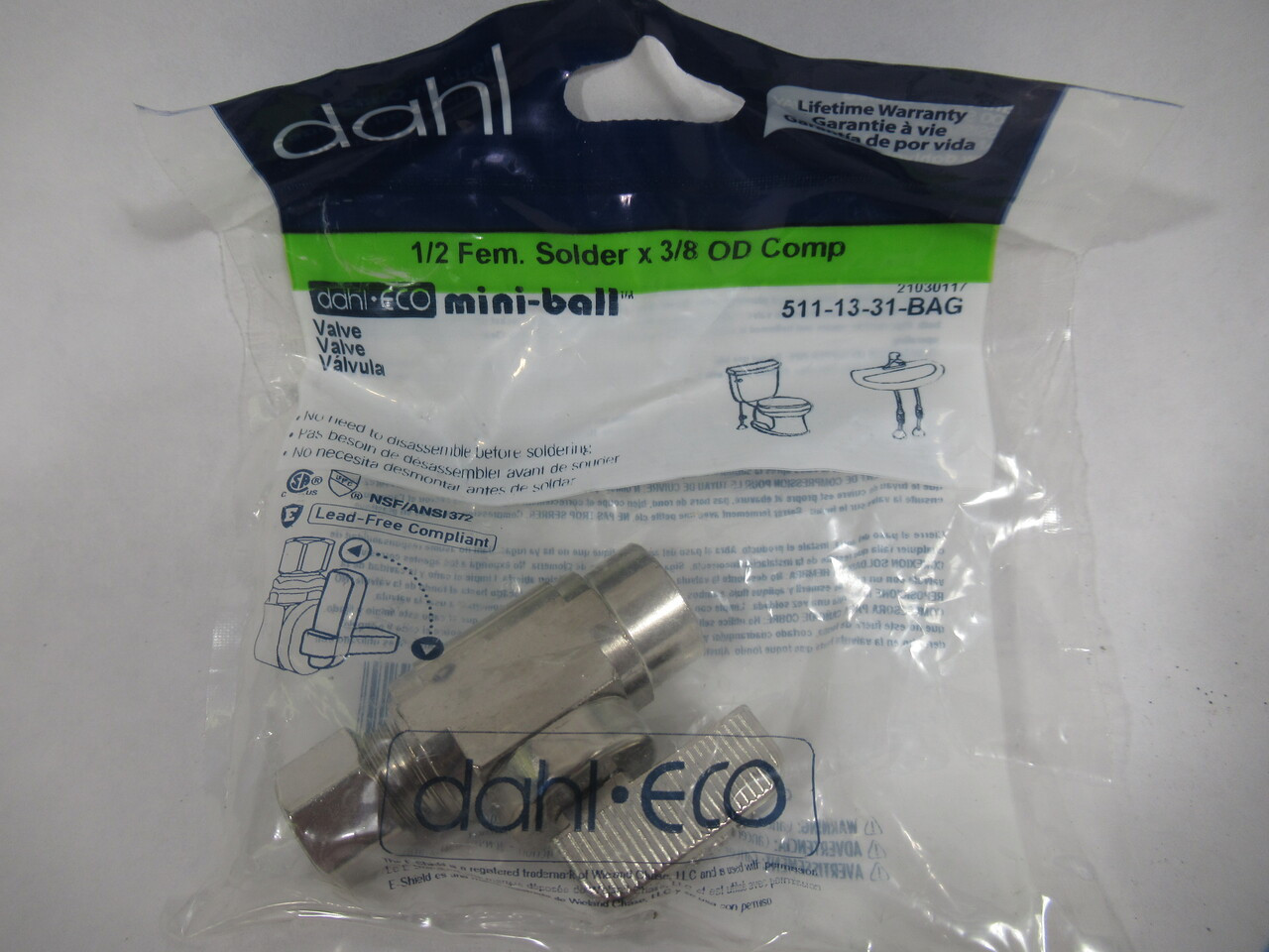 Dahl 511-13-31-BAG Mini Ball Valve 1/2 Female x 3/8 OD Comp NWB