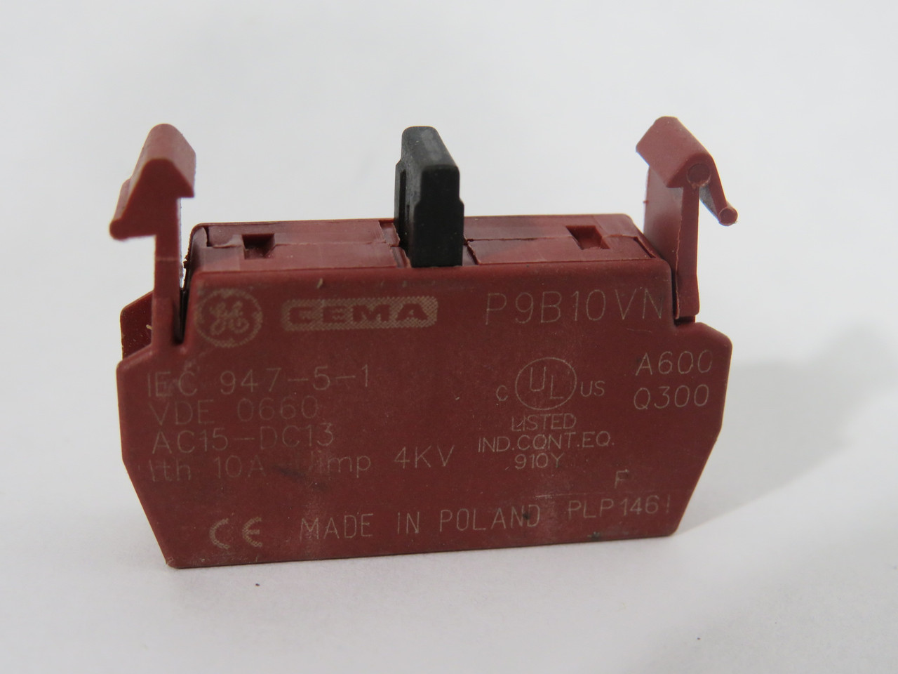 General Electric P9B10VN Contact Block 1NO 10A 660V USED
