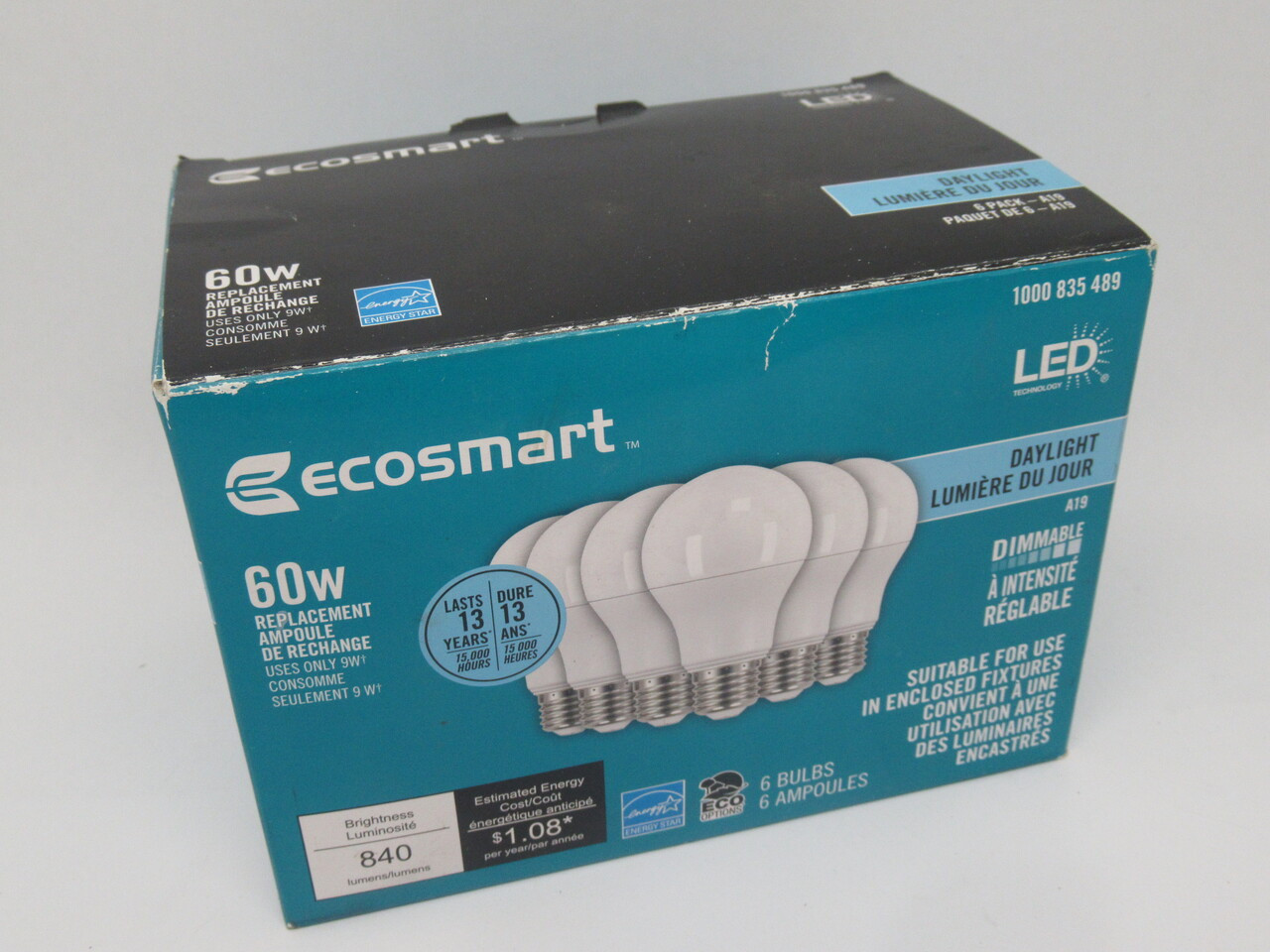 Ecosmart 1000-835-489 LED Bulb 9W 120V A19 Cand. Base Lot of 3 NEW