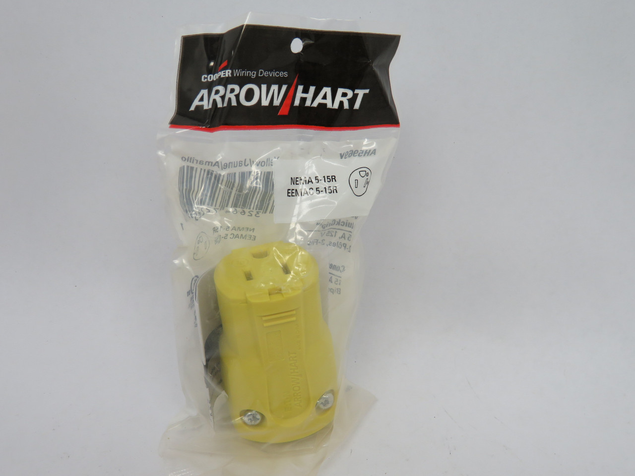 Cooper Arrow Hart AH5969Y Yellow Straight Connector Quick Grip 15A 125V 3W2P NWB