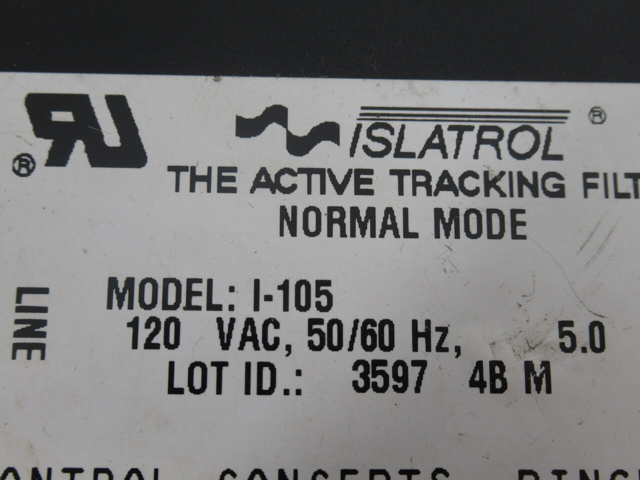 Islatrol I-105 Normal Mode Active Tracking Filter Module 120VAC 50/60Hz USED