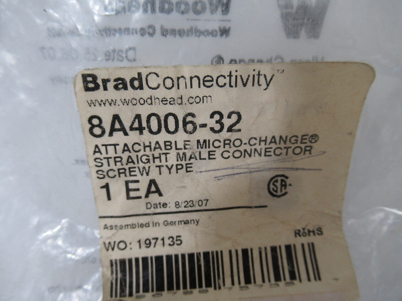 Brad Connectivity 8A4006-32 Micro-Change Straight Male Connector NWB