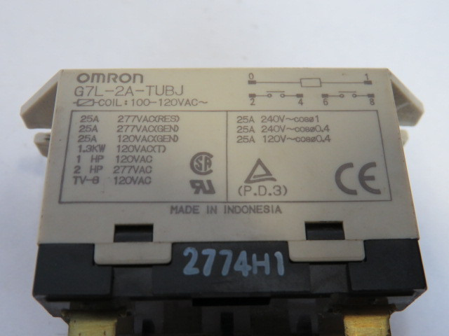 Omron G7L-2A-TUBJ General Purpose Relay 25A 100-120VAC 6 Blades USED