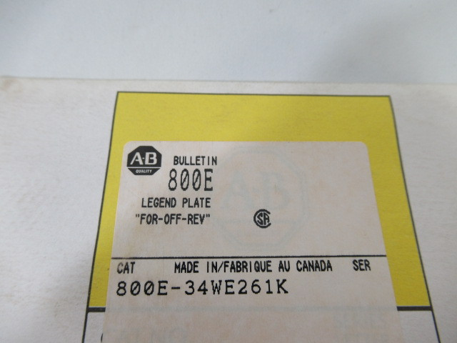 Allen-Bradley 800E-34WE261K Plastic Pushbutton Legend Plate FOR-OFF-REV ! NWB !