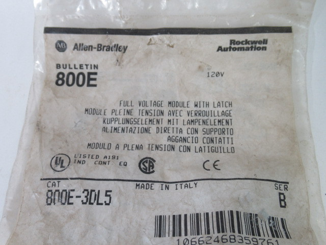 Allen-Bradley 800E-3DL5 Series B Full Voltage Module w/Latch ! NWB !