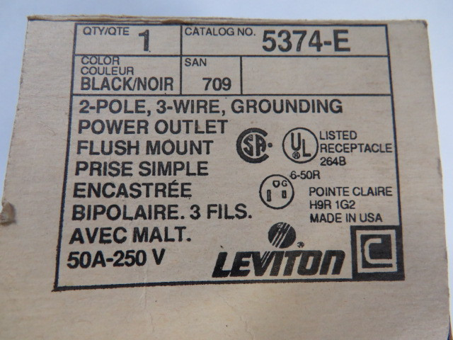 Leviton 5374-E Mounting Receptacle 2P 3W 250V 50A ! NEW !