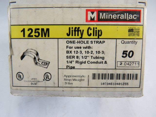 Minerallac 125M 1/2" Conduit Strap 1 Hole 50-Pack NEW
