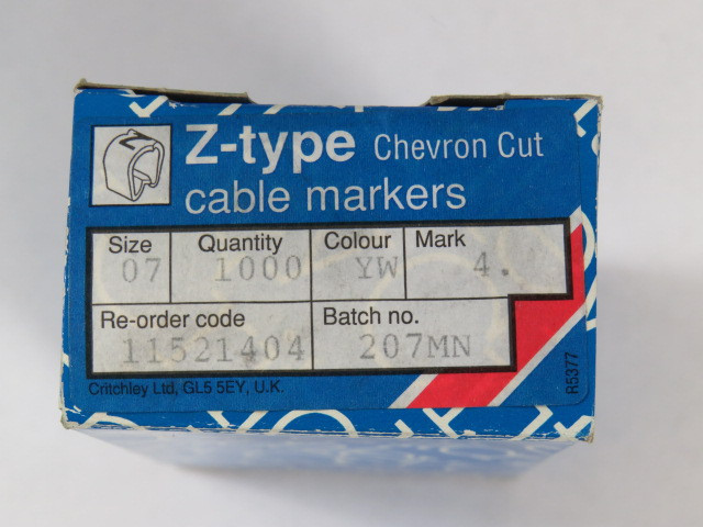 Critchley 11521404 Yellow Cable Marker #4 Z7 Chevron Cut 900-Pack  NEW