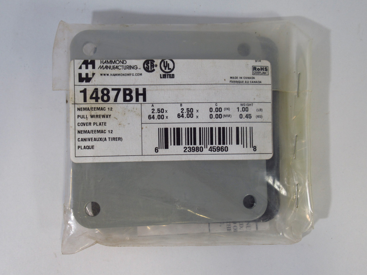 Hammond 1487BH Pull Wireway Cover Plate 2.5" X 2.5" ! NWB !