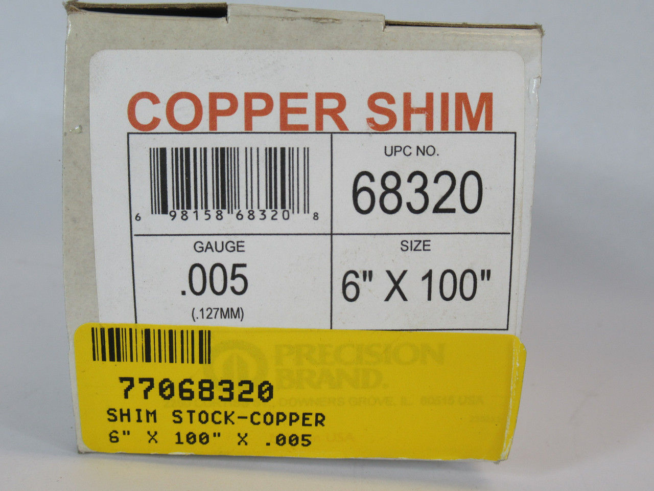Precision Brand 68320 Copper Shim 0.005" Thickness 6" x 100" BOX DAMAGE NEW