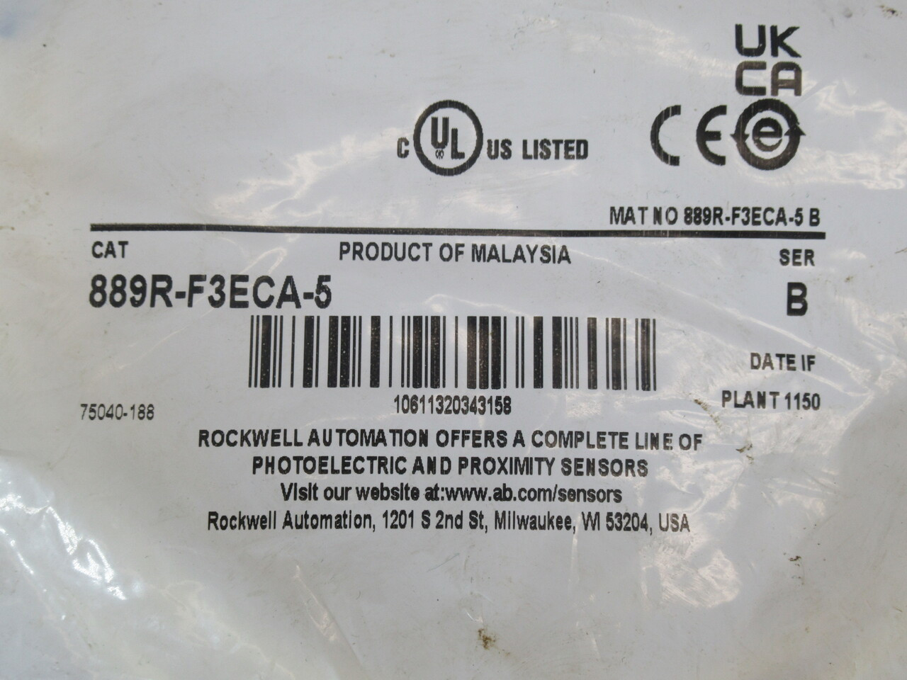 Allen-Bradley 889R-F3ECA-5 Series B QD Cordset 3-Pin 5m Length NWB