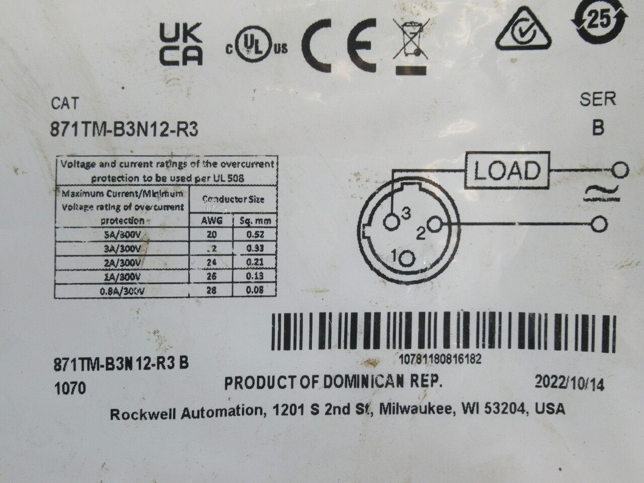 Allen-Bradley 871TM-B3N12-R3 Series B Proximity Sensor 20-250V 5-200mA 3mm NWB