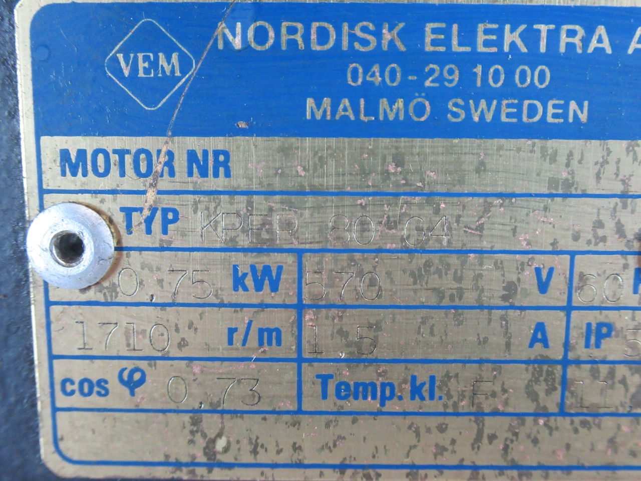 Oiltech 5860023 Oil Pump C/W VEM Motor 0.75kW 1710RPM 570V TEFC 60Hz 1.5A USED