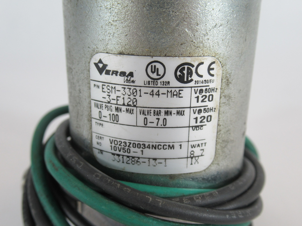 Versa ESM-3301-44-MAE-3-F120 Solenoid Valve 120V 50/60Hz 0-100 psi 8.7W USED