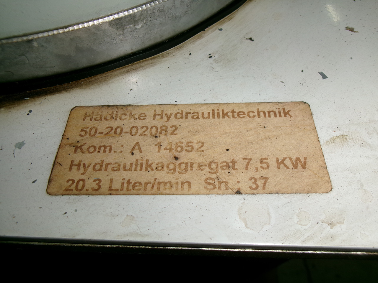 Hadicke Hydrauliktechnik 50-20-02082 Hydraulic Pack 7.5kW 20.3 L/min Sn 37 USED