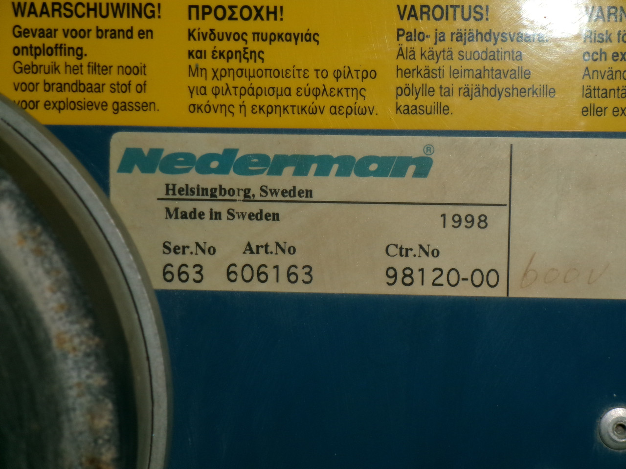 Nederman 606163 Filter Box Extraction Unit 1HP USED