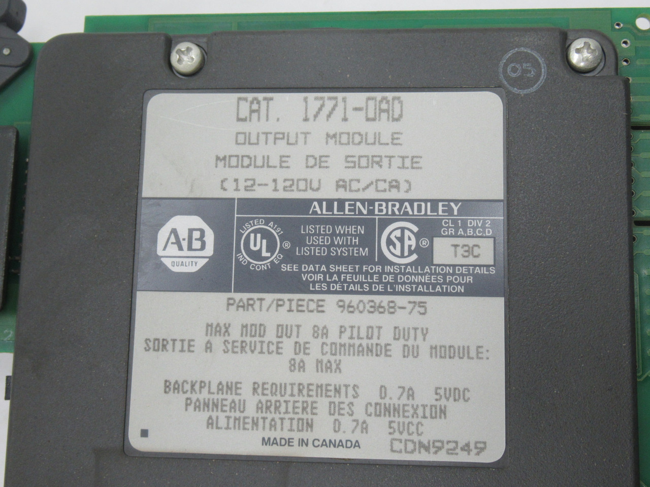 Allen-Bradley 1771-OAD Output Module 12-120V 16 Outputs 0.7A@5VDC Backplane USED