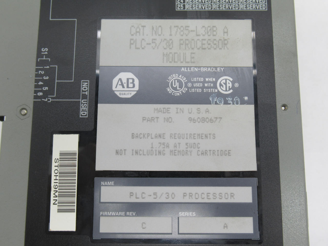 Allen-Bradley 1785-L30B Series A PLC-5/30 Processor Module C/W 1 Key USED