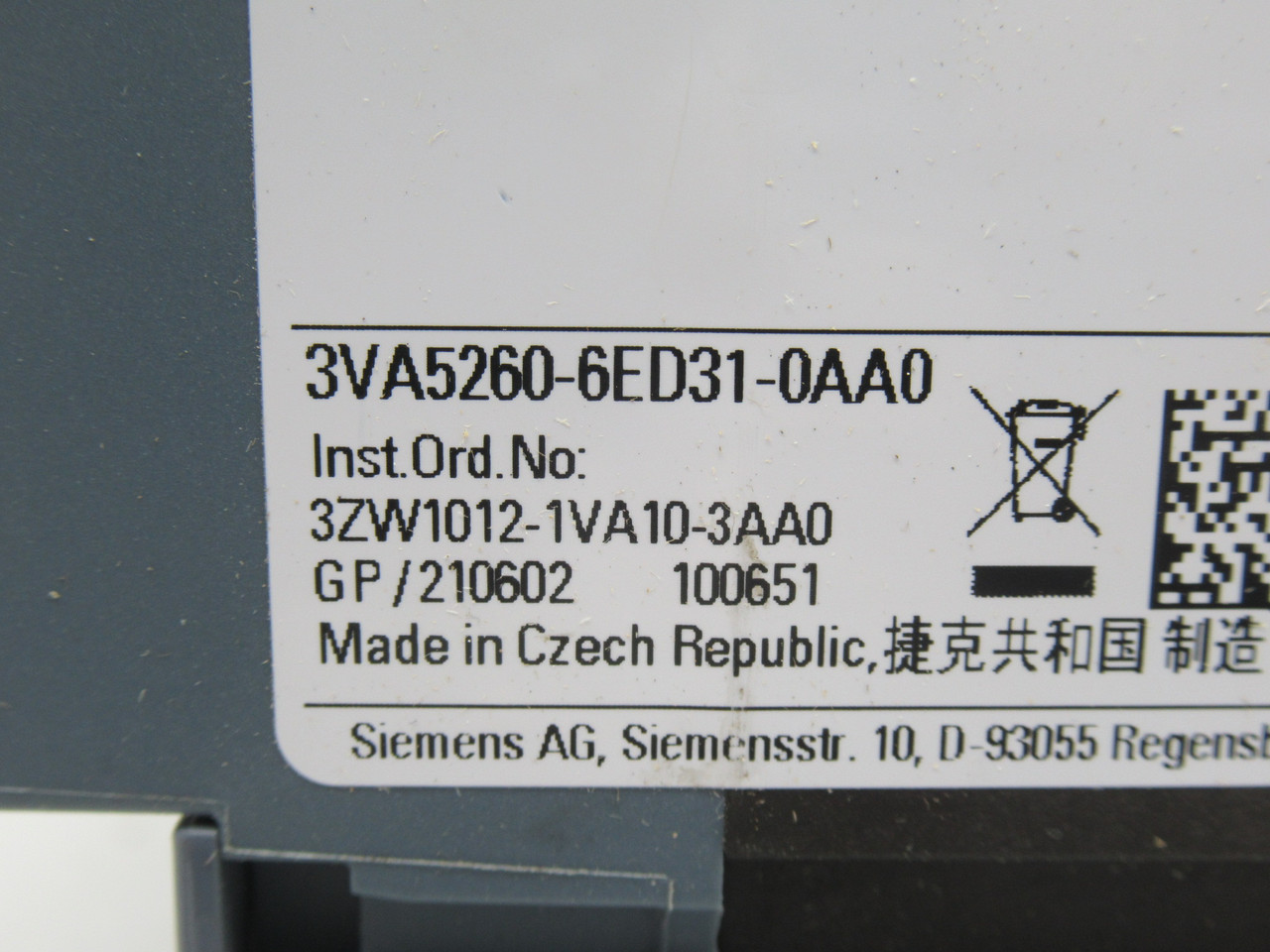 Siemens 3VA5260-6ED31-0AA0 Circuit Breaker 60A 800V SHELF WEAR USED