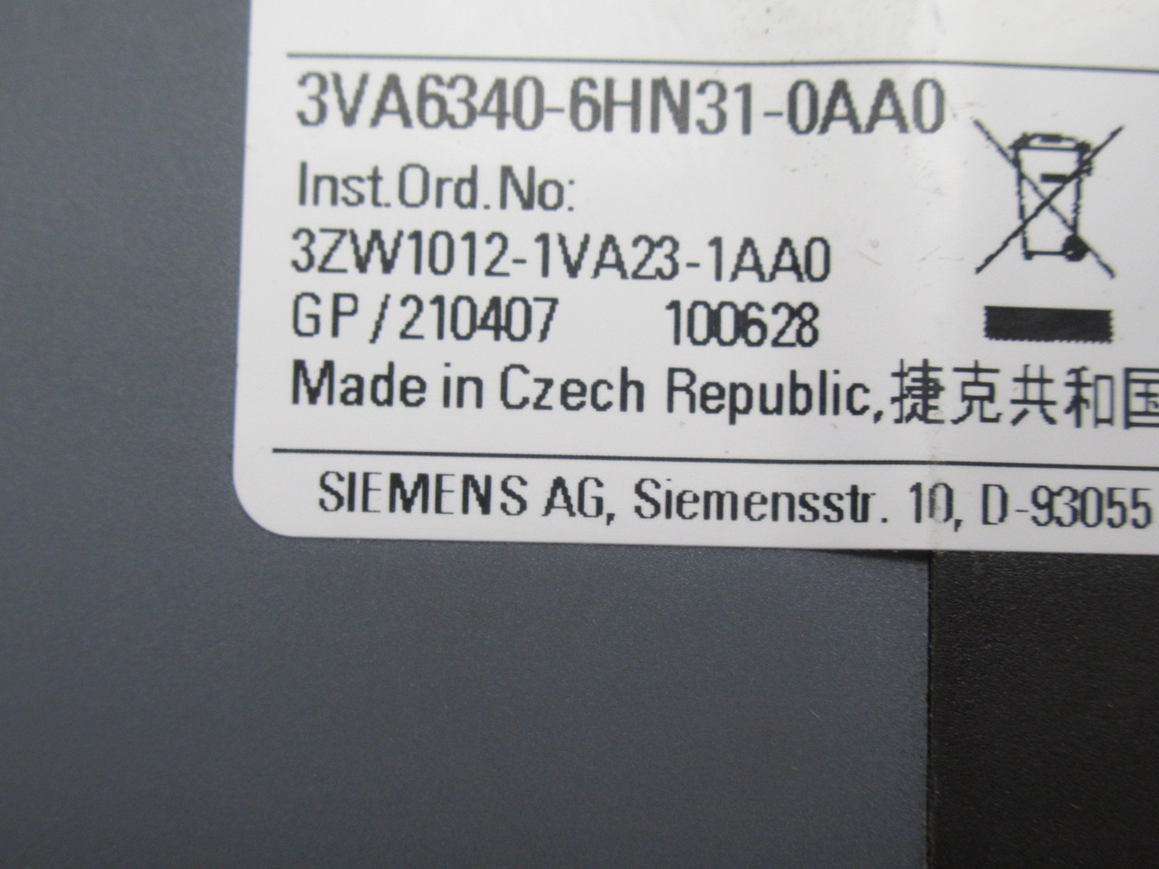 Siemens 3VA6340-6HN31-0AA0 Electronic Trip Circuit Breaker 400A 800V 3-Pole USED