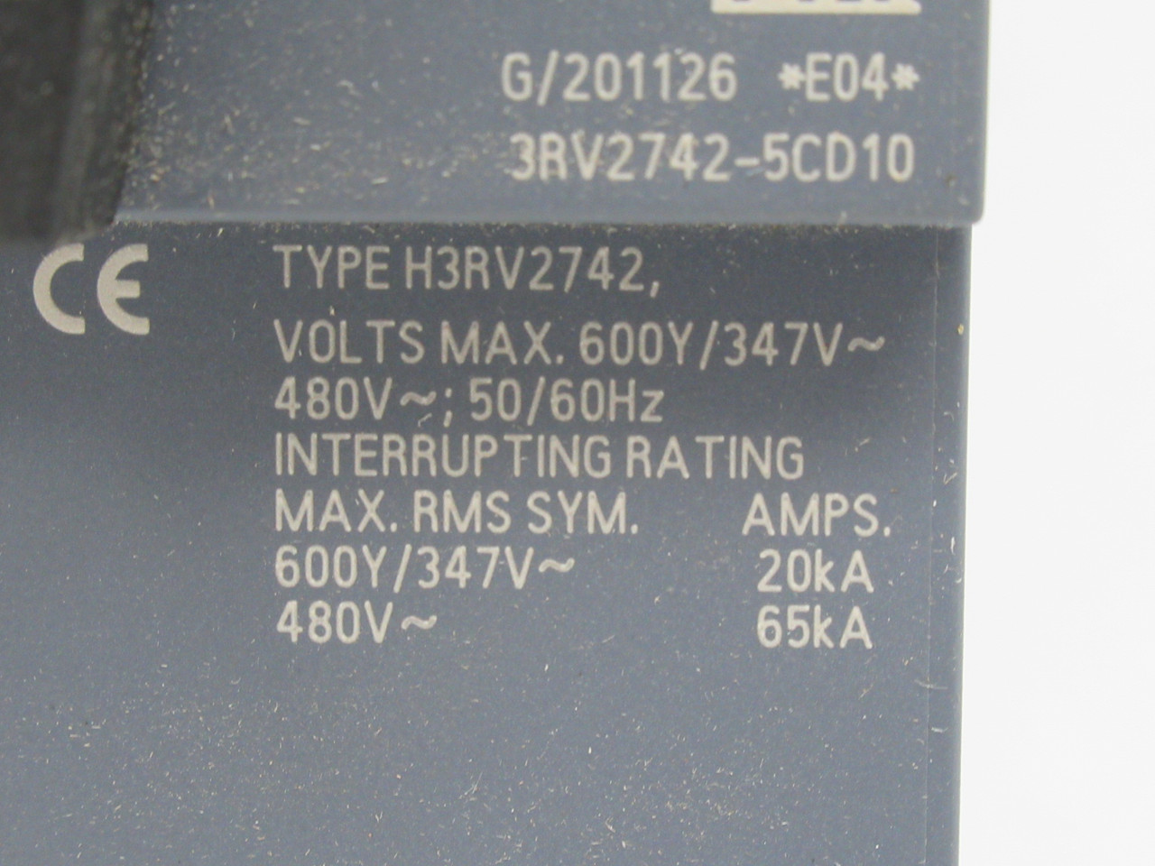 Siemens 3RV2742-5CD10 Circuit Breaker 20A 600V 50/60Hz 3-Pole USED