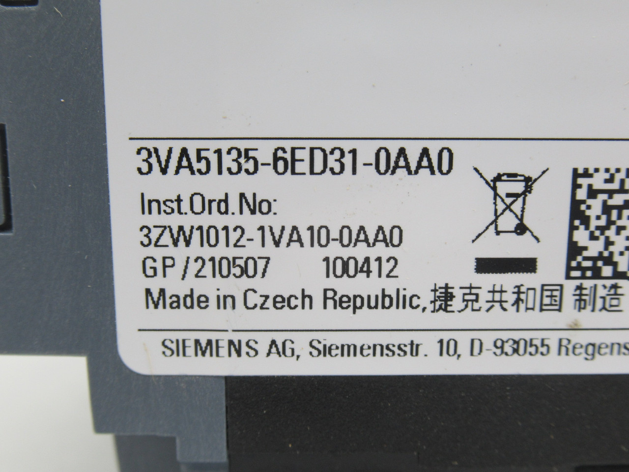 Siemens 3VA5135-6ED31-0AA0 Circuit Breaker 35A 800V 3-Pole USED