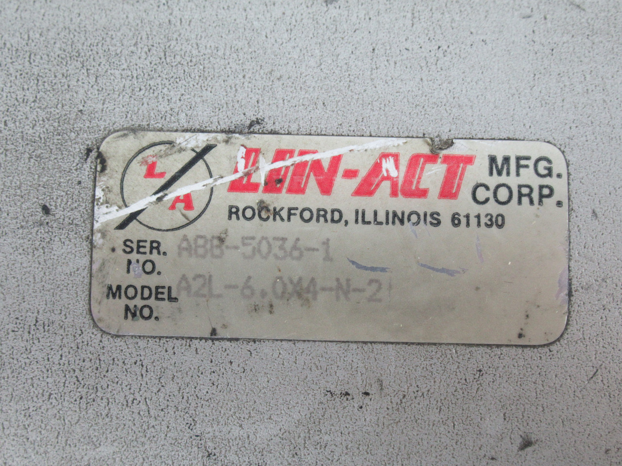 Lin-Act A2L-6.0X4-N-2 Pneumatic Cylinder 6" Bore 4" Stroke USED