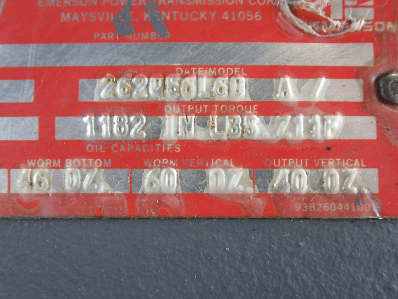 Browning 262Q56L60 Right Angle Worm Gear Reducer 60:1 1182 In-lbs .79HP USED