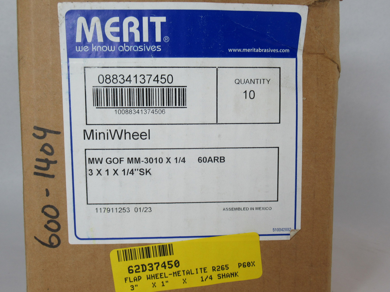 Merit MW GOF MM-3010 X 1/4 60ARB Mini Grinding Wheel 60 Grit 10-Pack BOX DMG NEW