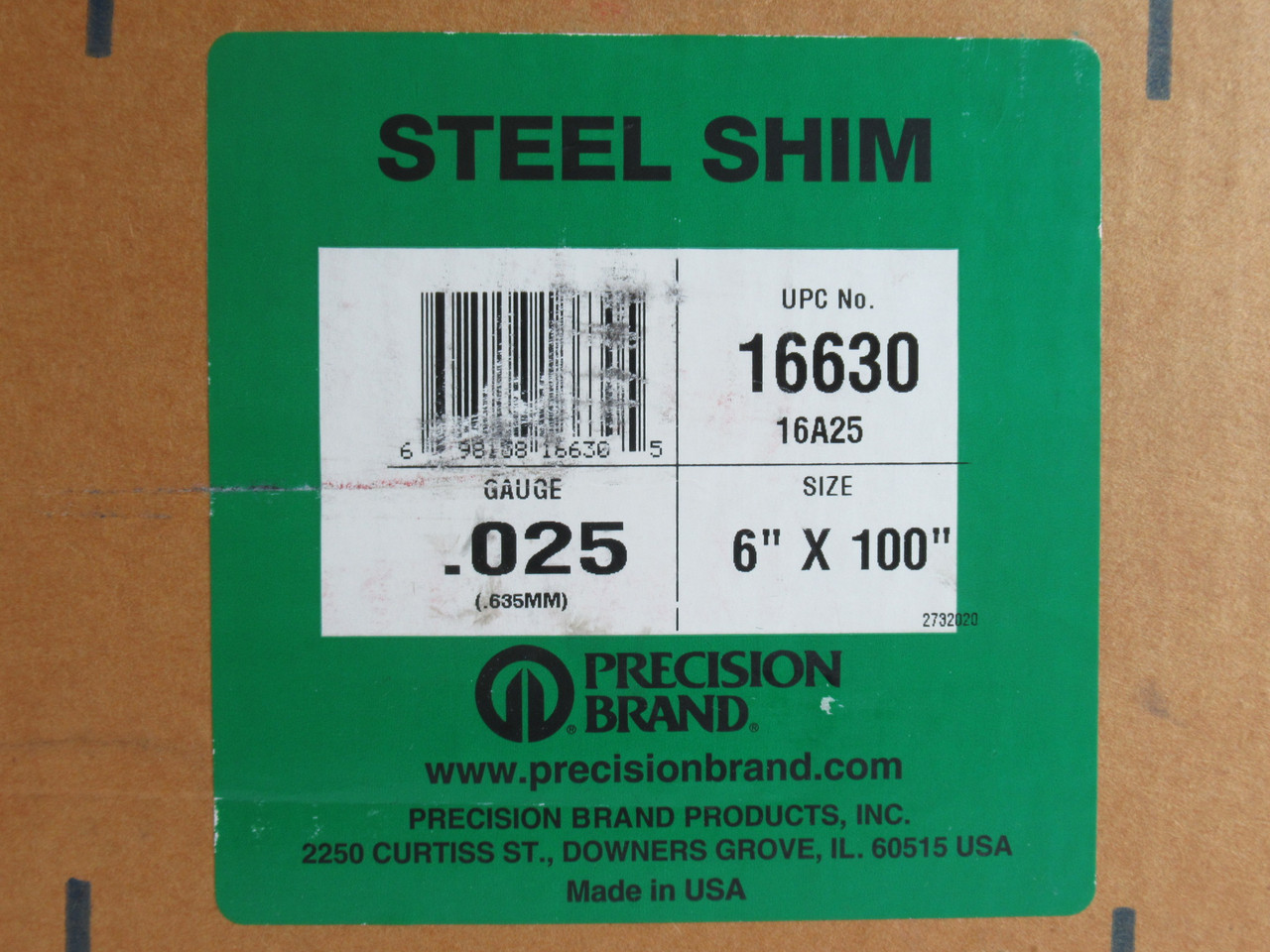 Precision Brand 16630 Steel Shim 0.025" Thickness 6" x 100" SEALED NEW