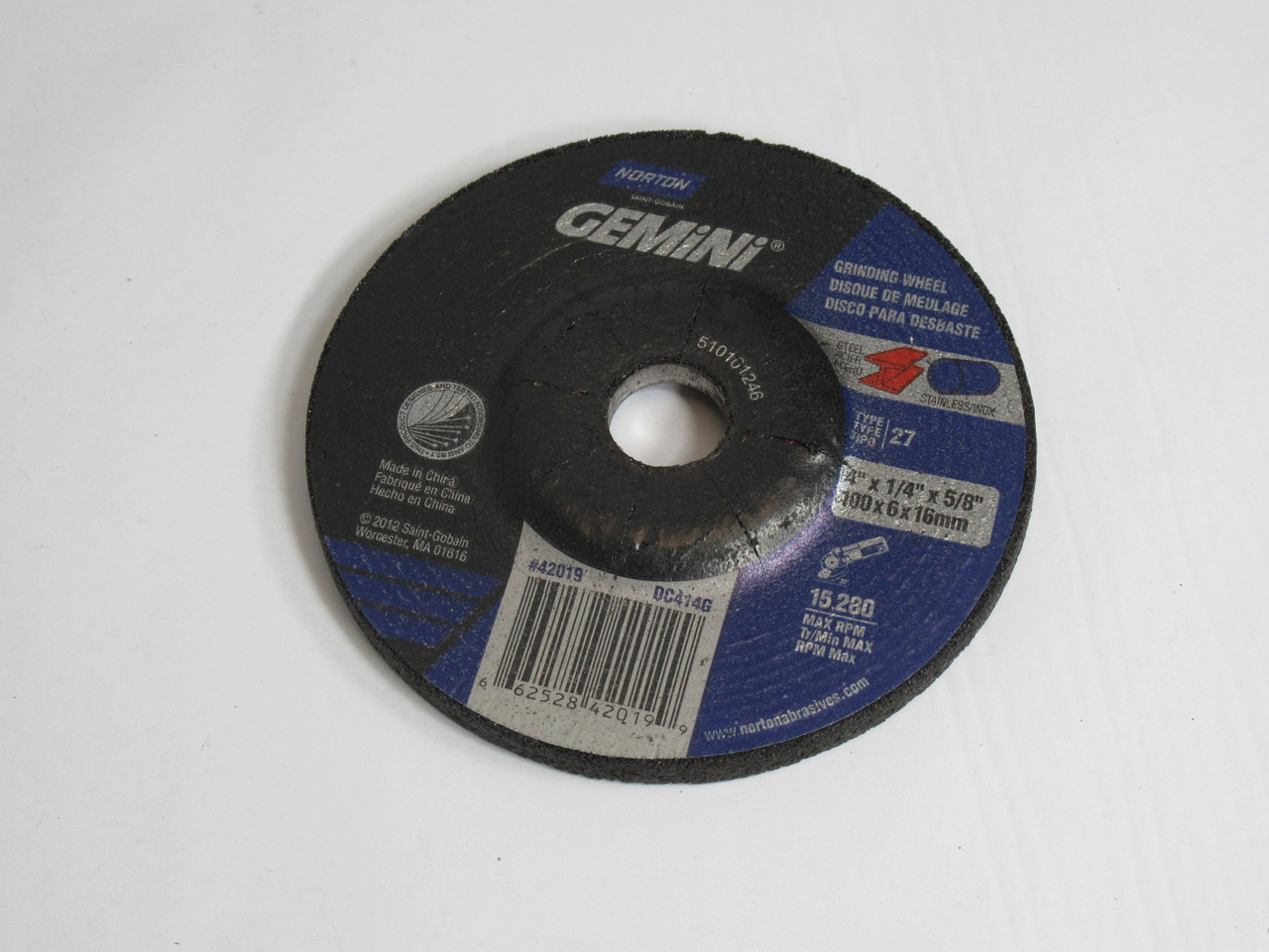 Norton 42019 DC414G Grinding Wheel Type 27 4x1/4x5/8" Lot of 22 SHELF WEAR NOP