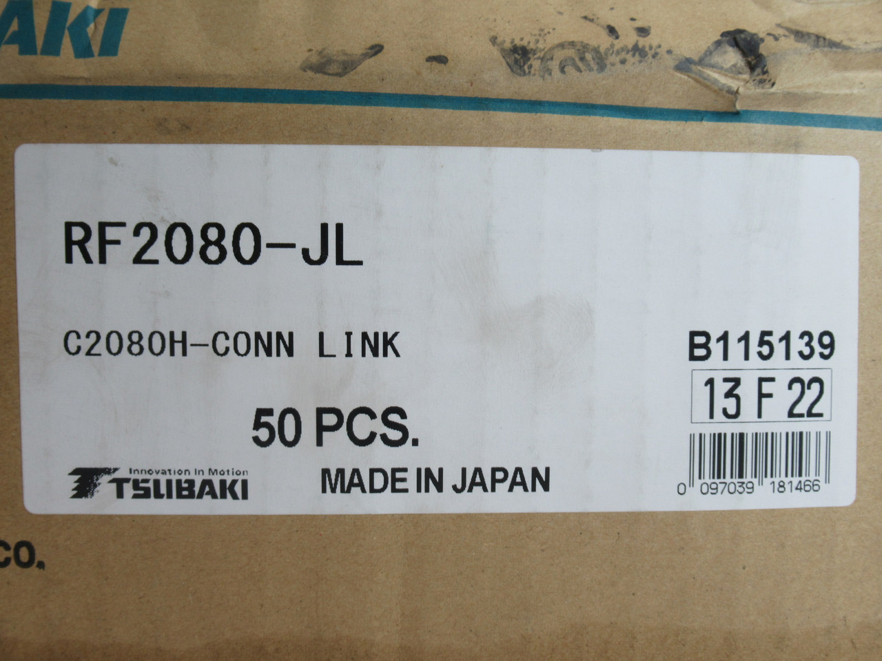 Tsubaki C2080HCL Roller Chain Connecting Link 2" Pitch 50-Pack BOX DAMAGE NEW