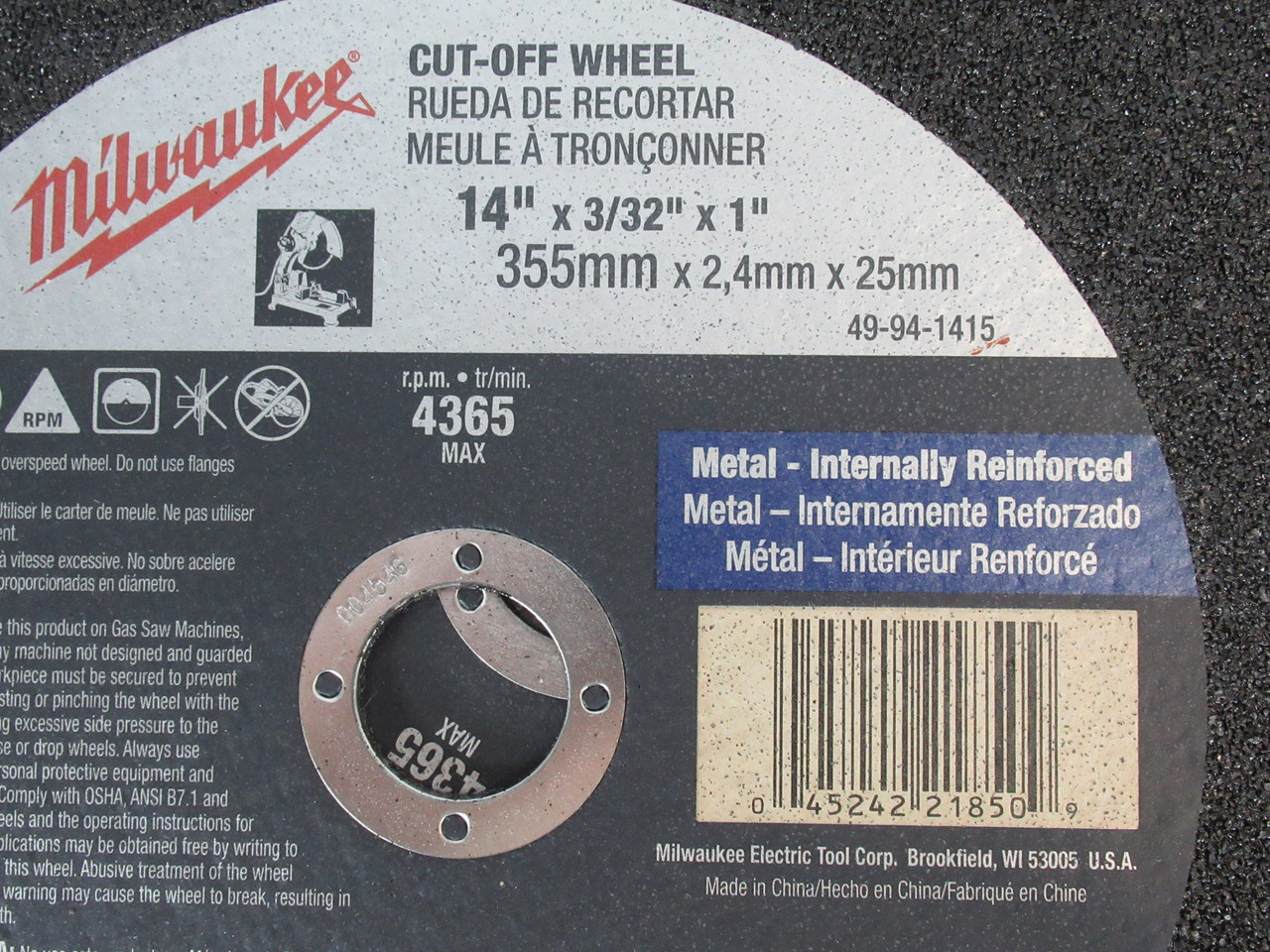 Milwaukee 49-94-1415 Cut-Off Wheel 14" x 3/32" x 1" A36P Lot of 7 Wheels NEW