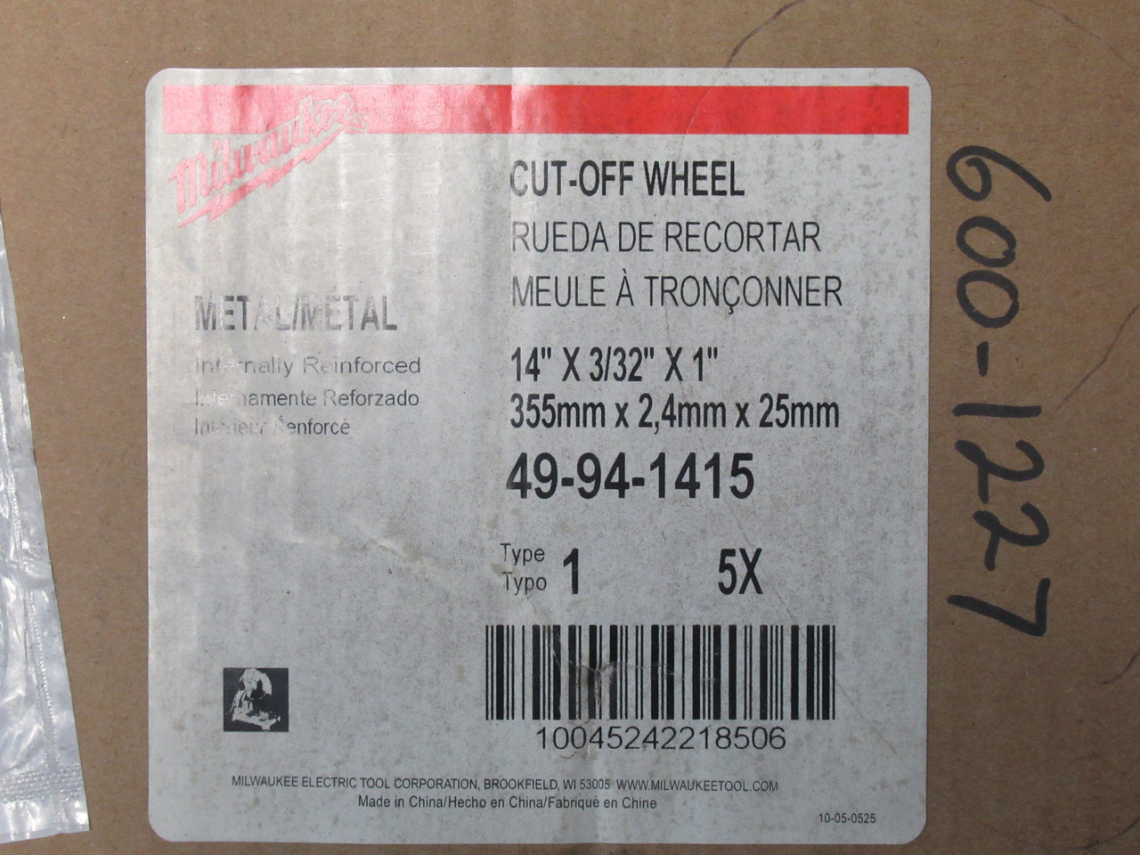 Milwaukee 49-94-1415 Cut-Off Wheel 14" x 3/32" x 1" A36P Lot of 7 Wheels NEW