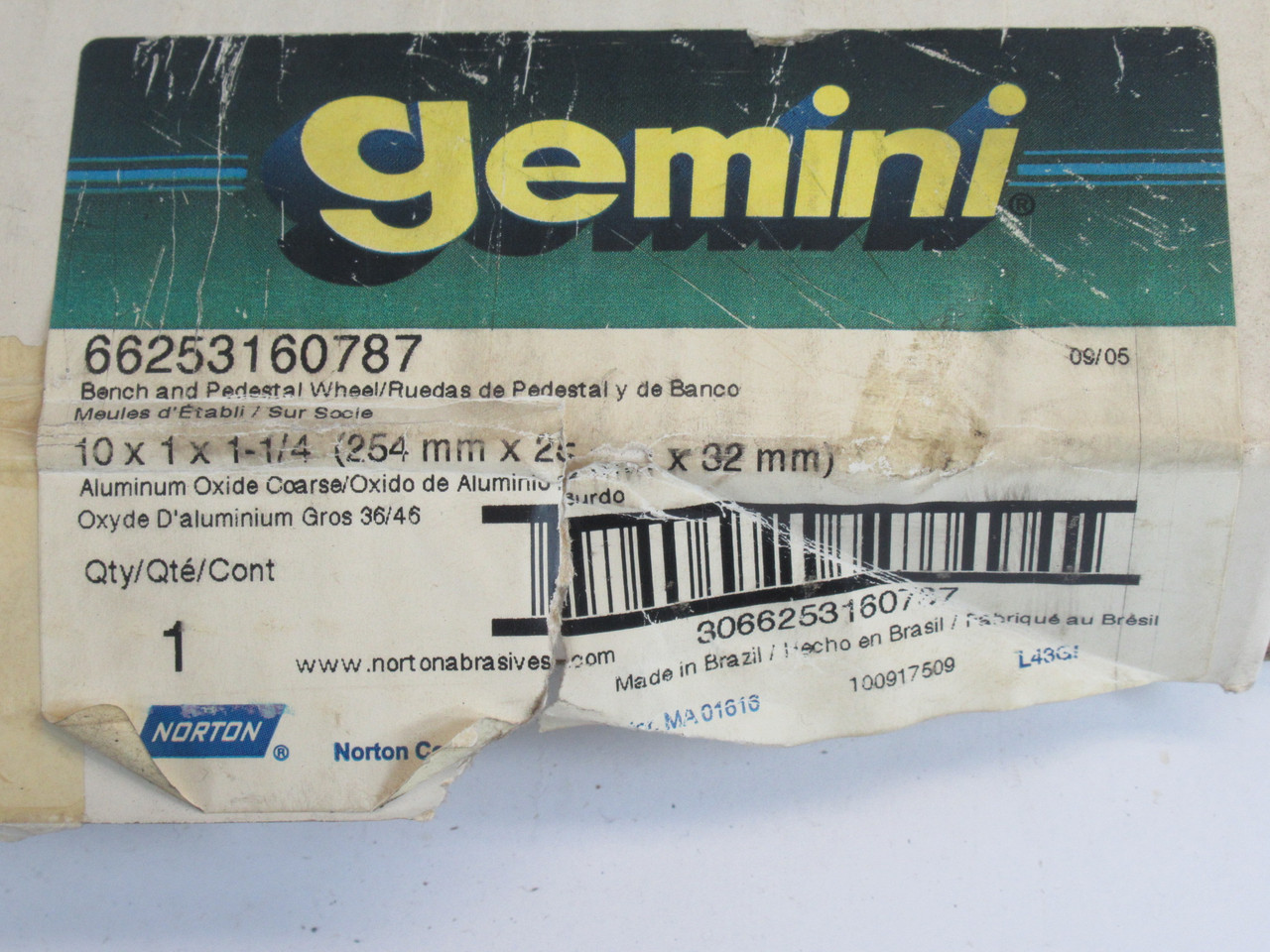 Norton 66253160787 Grinding Wheel 10" x 1" x 1-1/4" 36/46 Grit BOX DAMAGE NEW