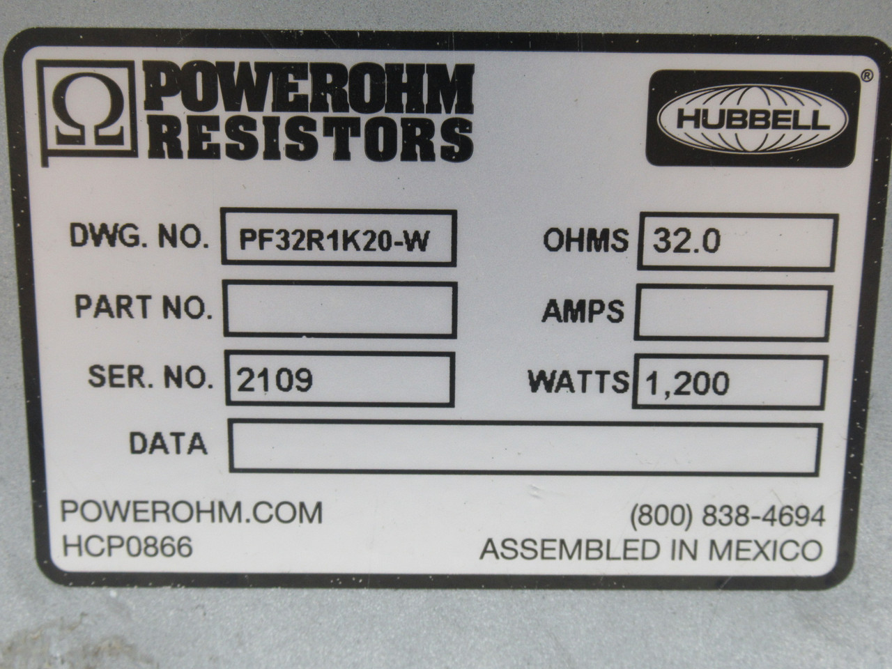 Powerohm PF32R1K20-W Braking Resistor 32 Ohm 1200W USED