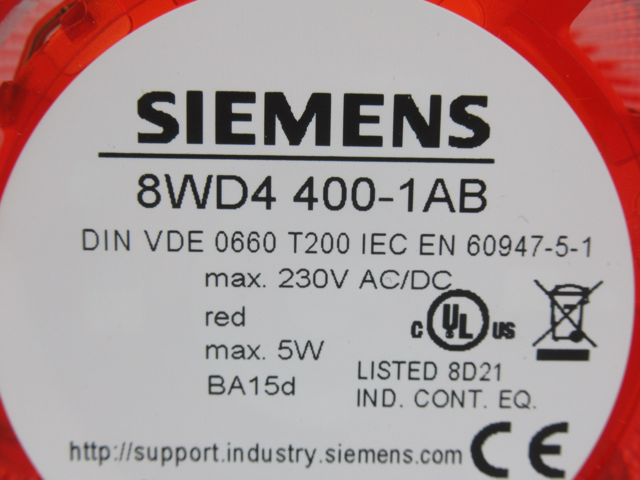 Siemens 8WD4400-1AB Continuous Light Element Red 230V 5W 70mm D USED