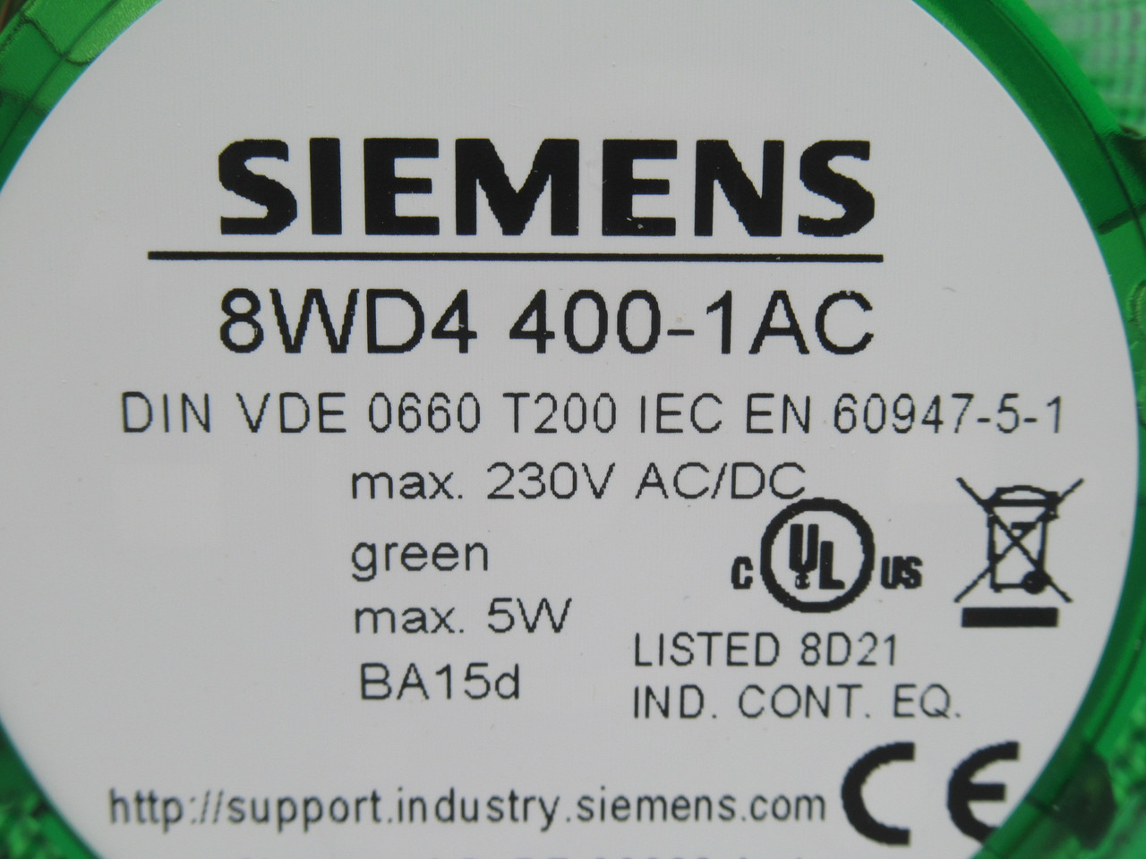 Siemens 8WD4400-1AC Continuous Light Element Green 230V 5W 70mm D USED