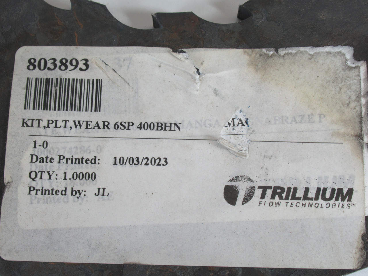 Trillium Flow 803893 Ductile Iron Wear Plate 6SP 400BHN 6" SHELF WEAR NOP