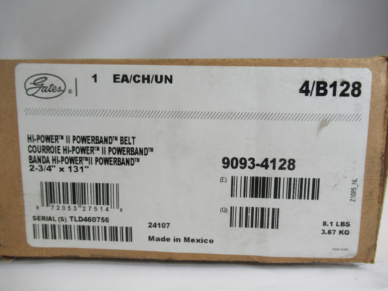 Gates 4/B128 Hi-Power II V-Belt 4-Band 2-3/4" Width 131" Length NEW