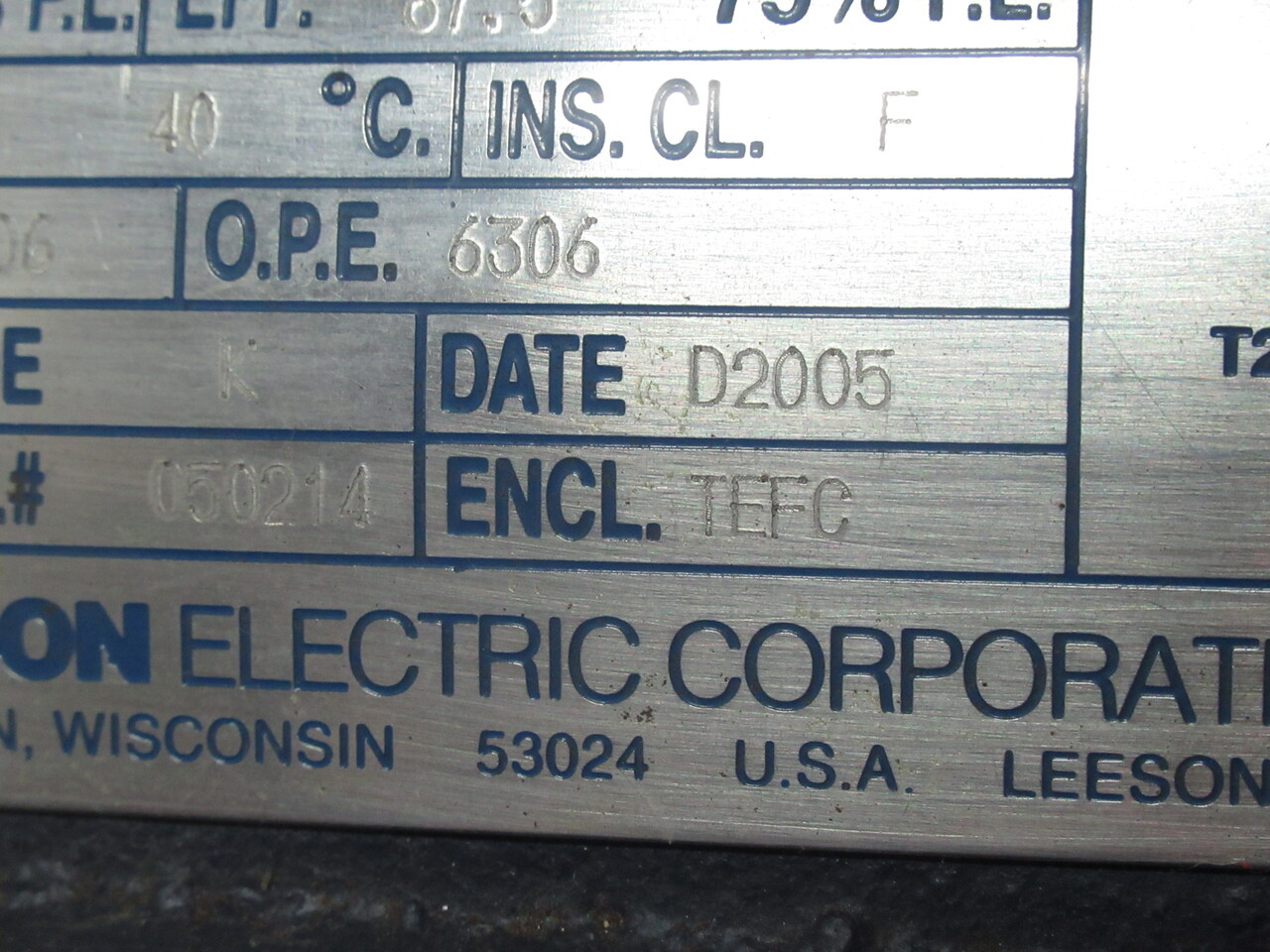 Leeson 3HP 1760RPM 575V 182T TEFC 3Ph 3.4A 60Hz USED