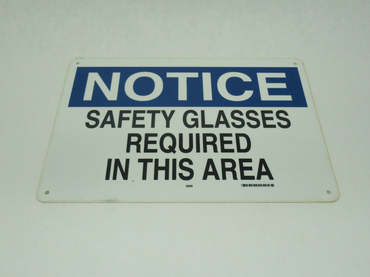 Brady 22629 Notice Sign "SAFETY GLASSES REQUIRED IN THIS AREA" SHELF WEAR NOP