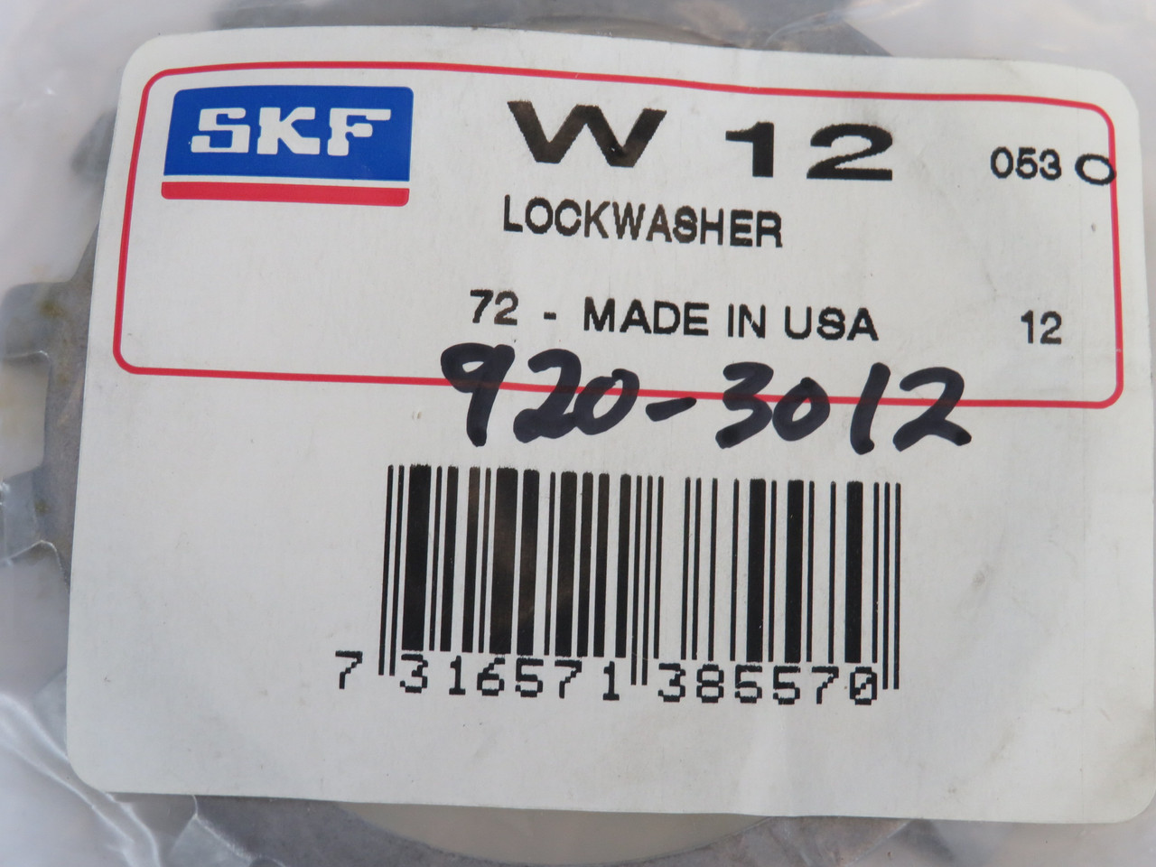 SKF W12 Bearing Lock Washer 3.344"OD 2.4"ID 0.29"W WRITING ON BAG NWB