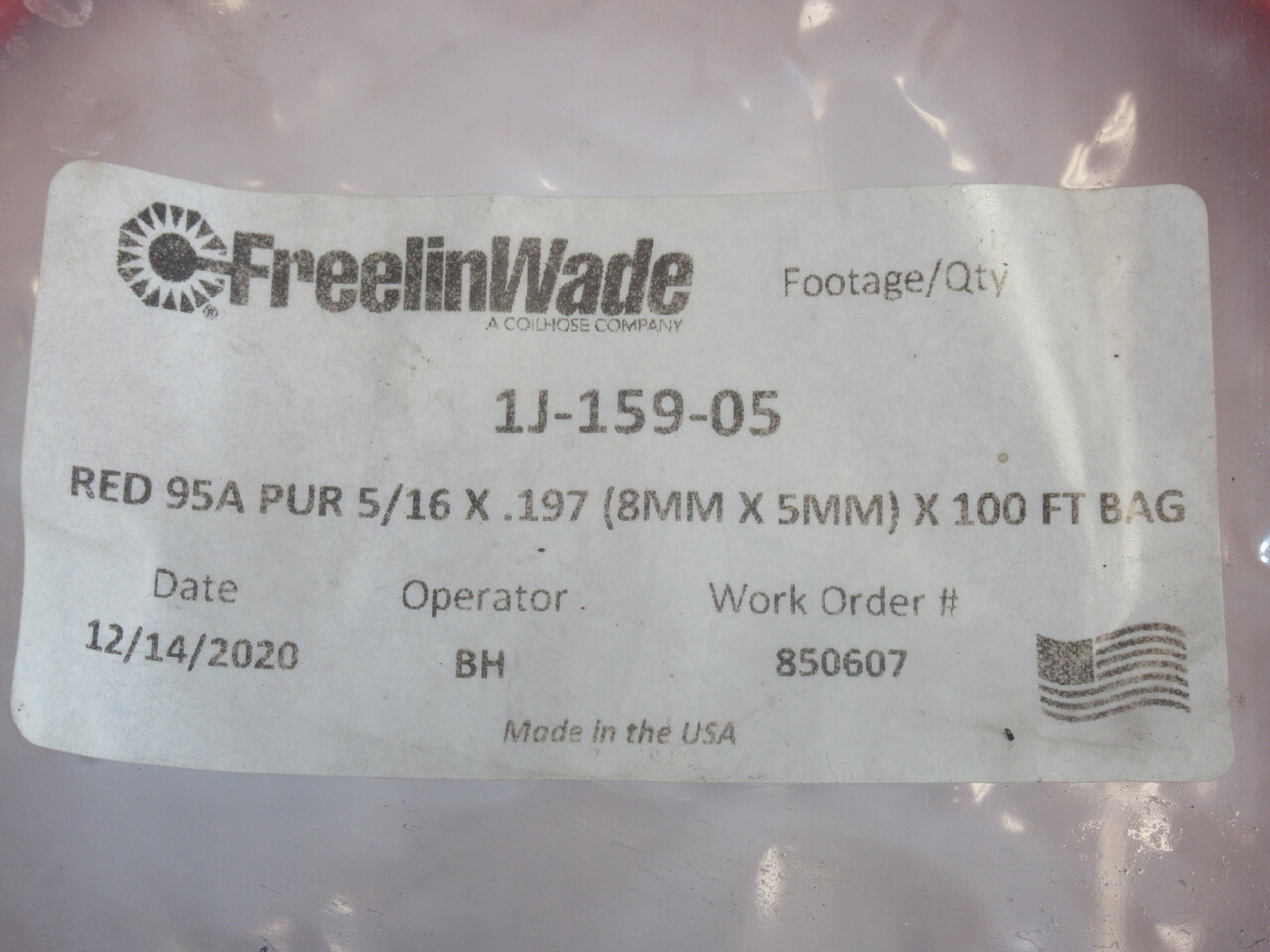 Freelin-Wade 1J-159-05 Red 95A Polyurethane Tubing 8x5mm 100' SOME REMOVED NWB