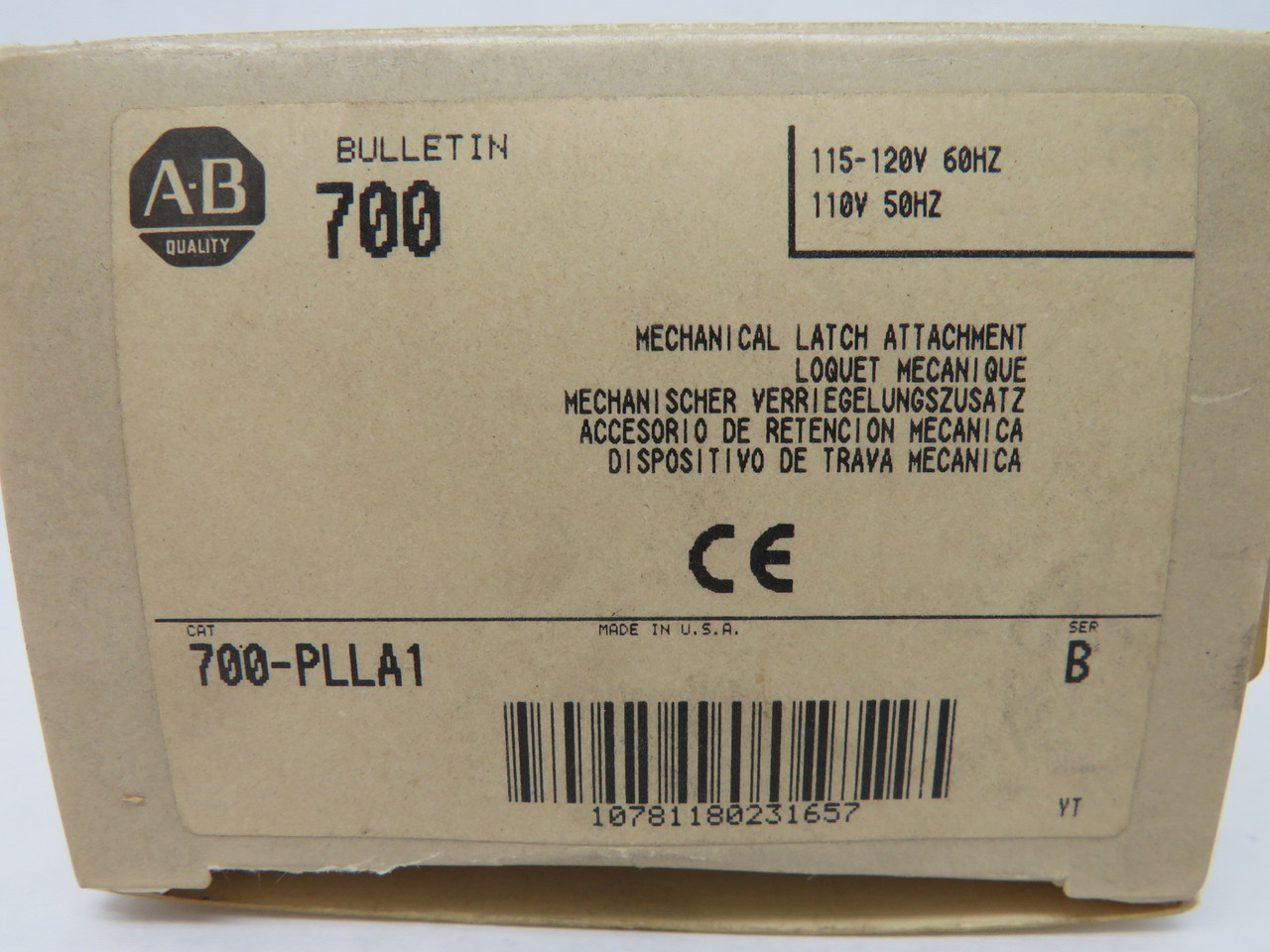Allen-Bradley 700-PLLA1 Ser B Mechanical Latch 110/115-120V 50/60Hz DIRTY NEW
