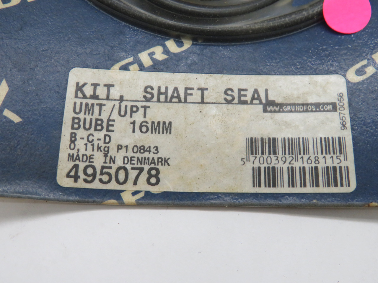 Grundfos 495078 UMT/UPT BUBE-16MM Shaft Seal Kit SEALED/INVENTORY STICKER NWB