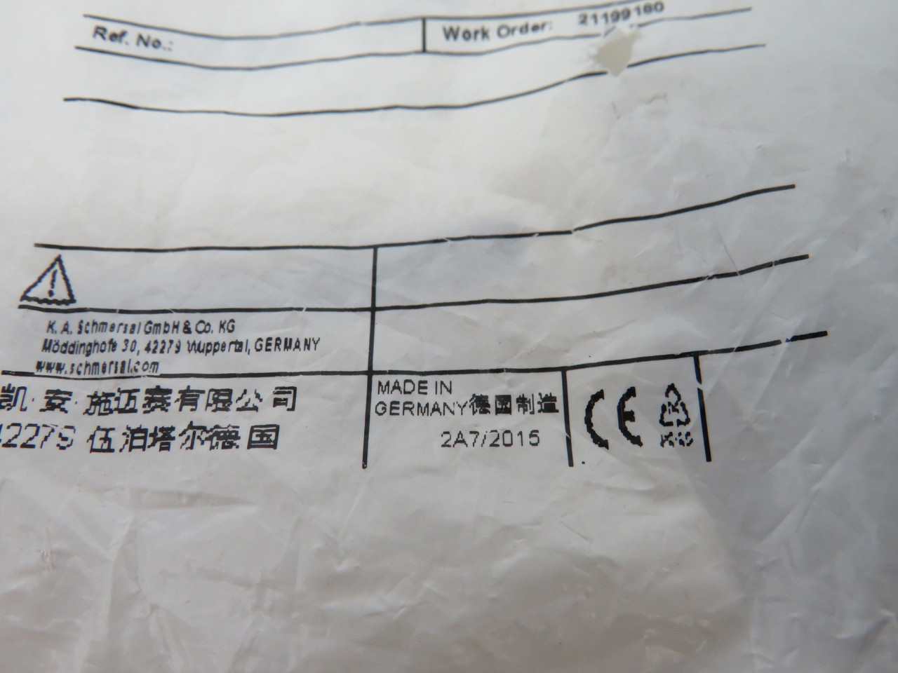 Schmersal 101145117 AZM161-B1 Safety Switch Actuator WRITING/HOLEY BAG NWB
